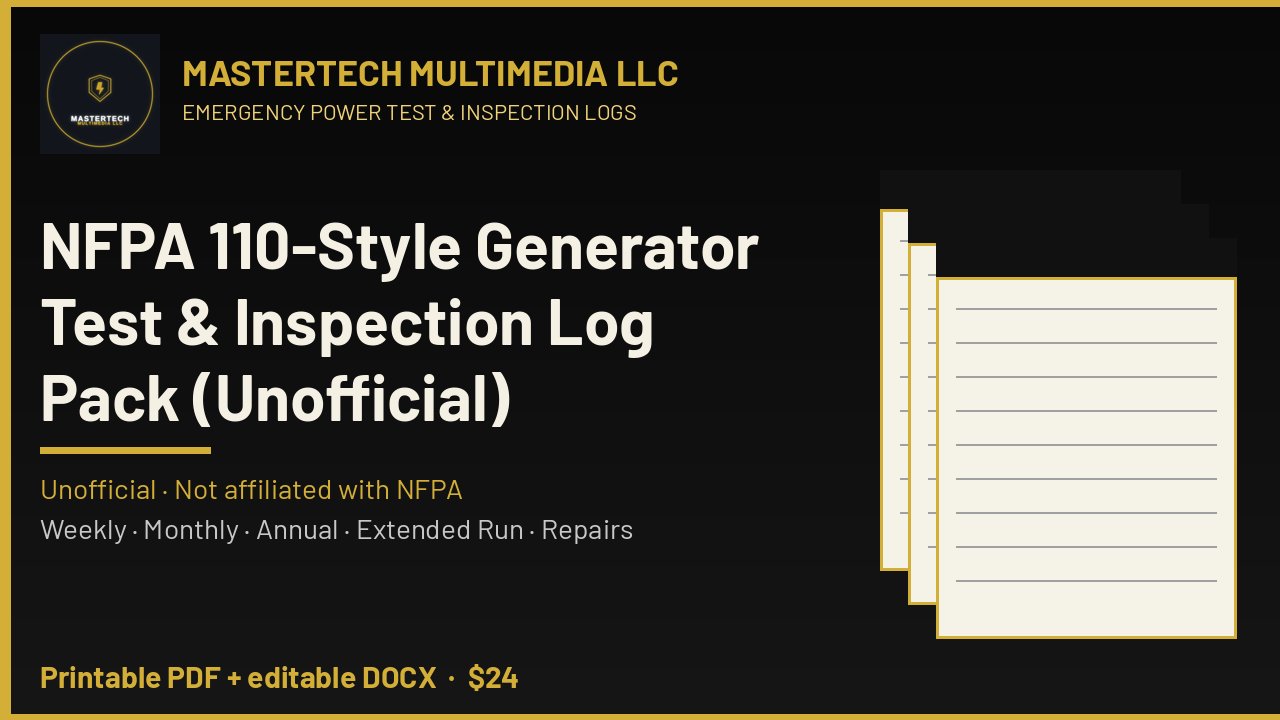 NFPA 110-Style Generator Test & Inspection Log Pack (Unofficial) cover