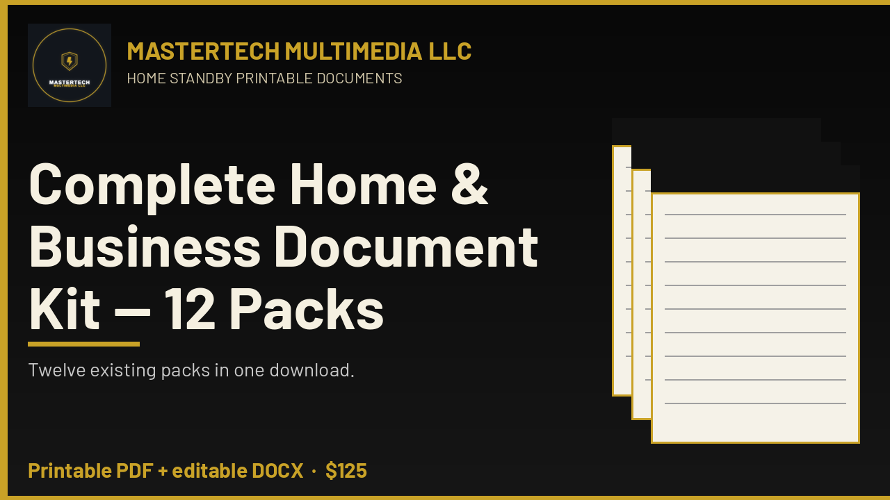 Complete Home & Business Document Kit — Home Standby (12 Packs) cover