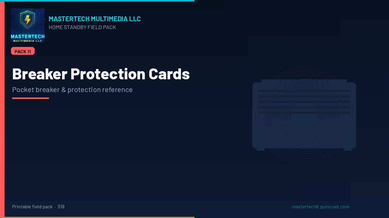 Home Standby Breaker & Protection Sizing Pocket Cards cover