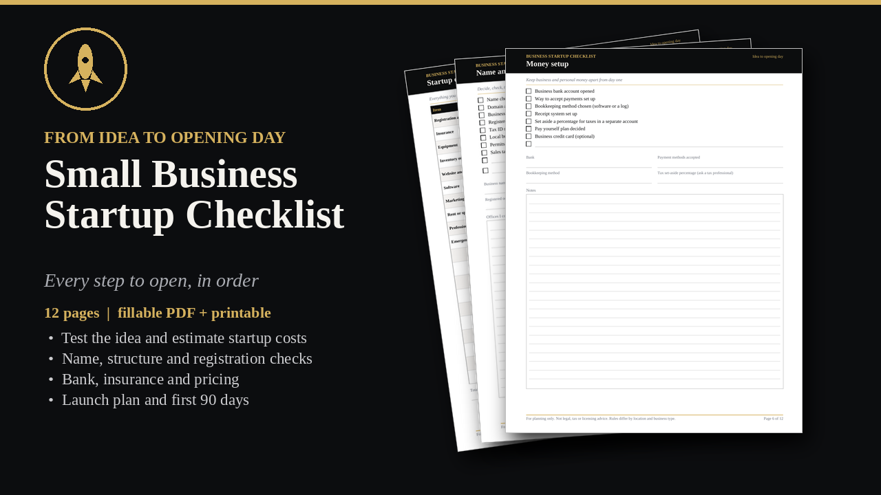 Small Business Startup Checklist cover