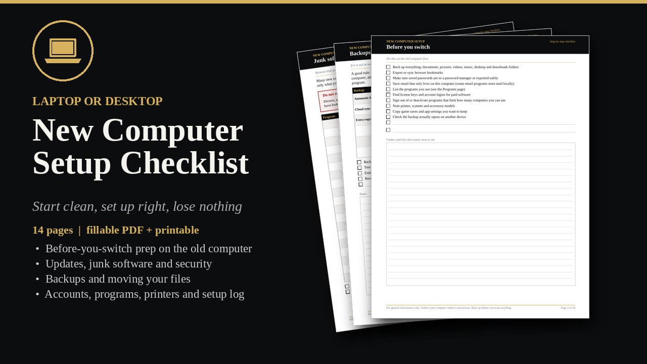 New Computer Setup Checklist cover