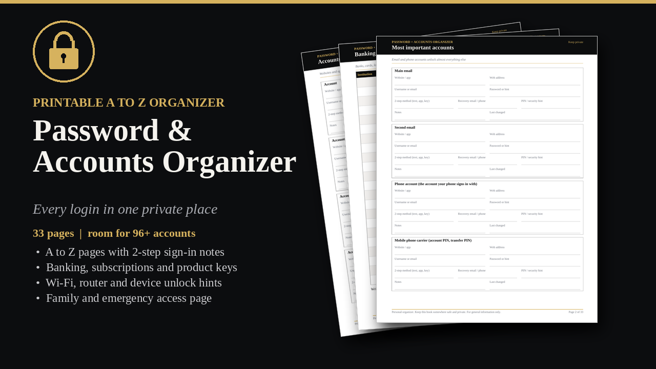 Password & Online Accounts Organizer cover