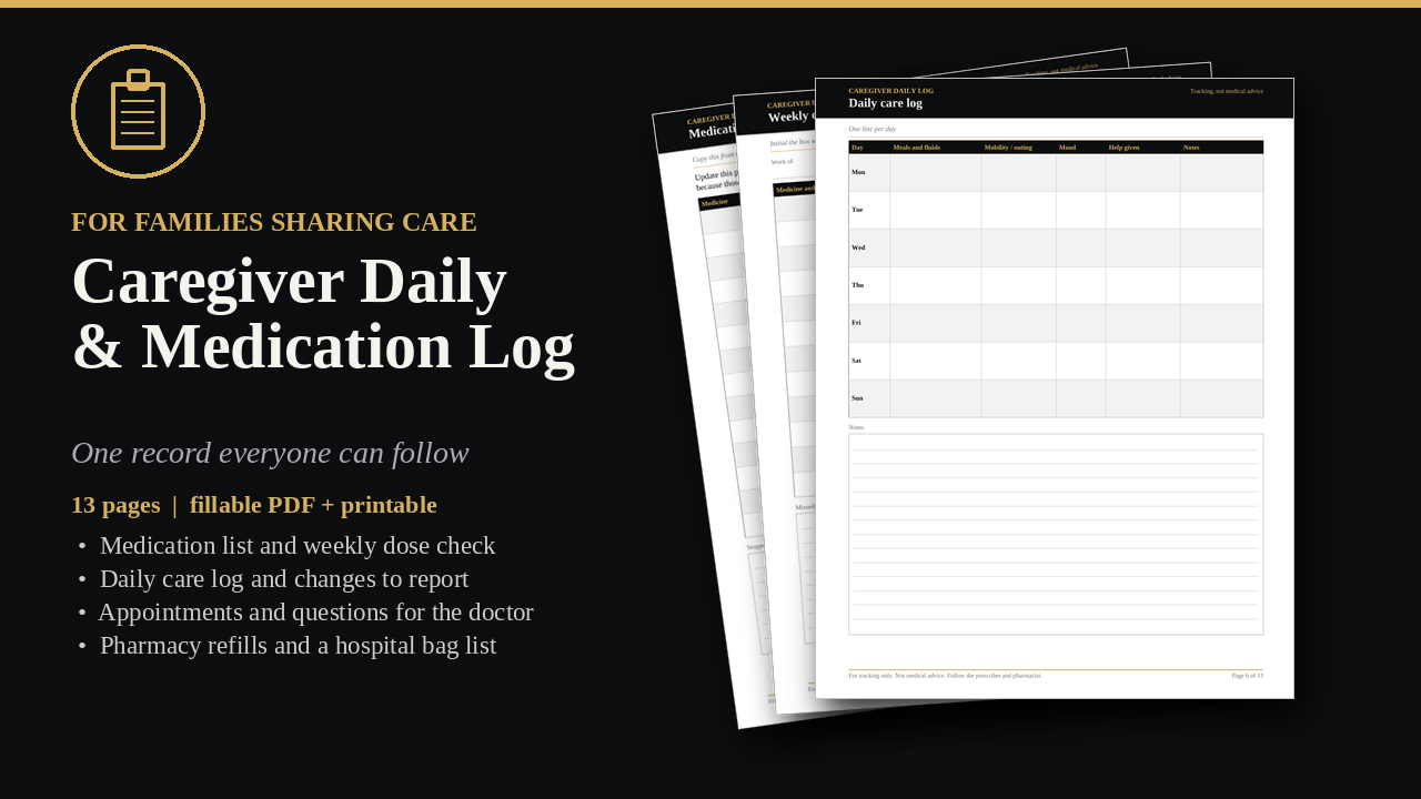 Caregiver Daily & Medication Log cover