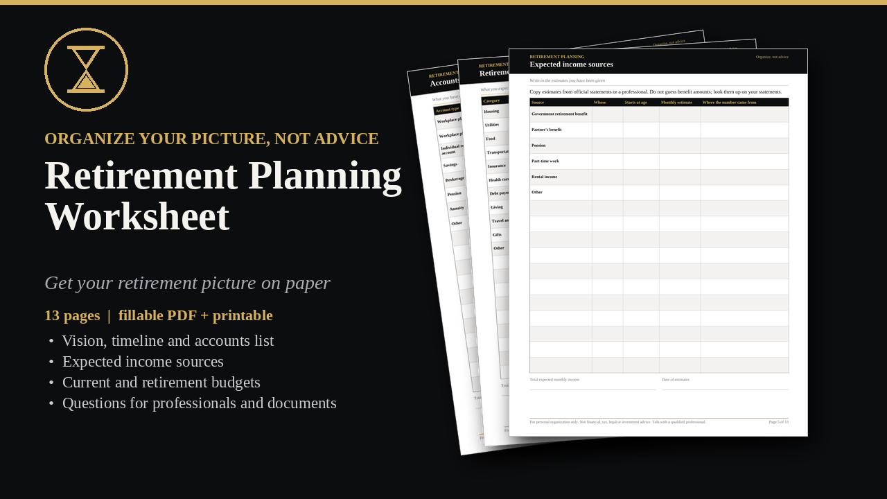 Retirement Planning Worksheet cover