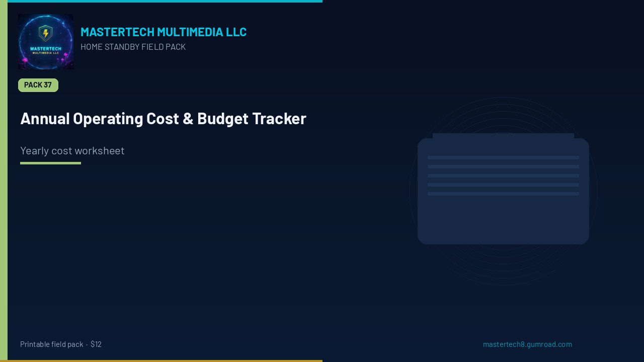 Home Standby Annual Operating Cost & Budget Tracker cover