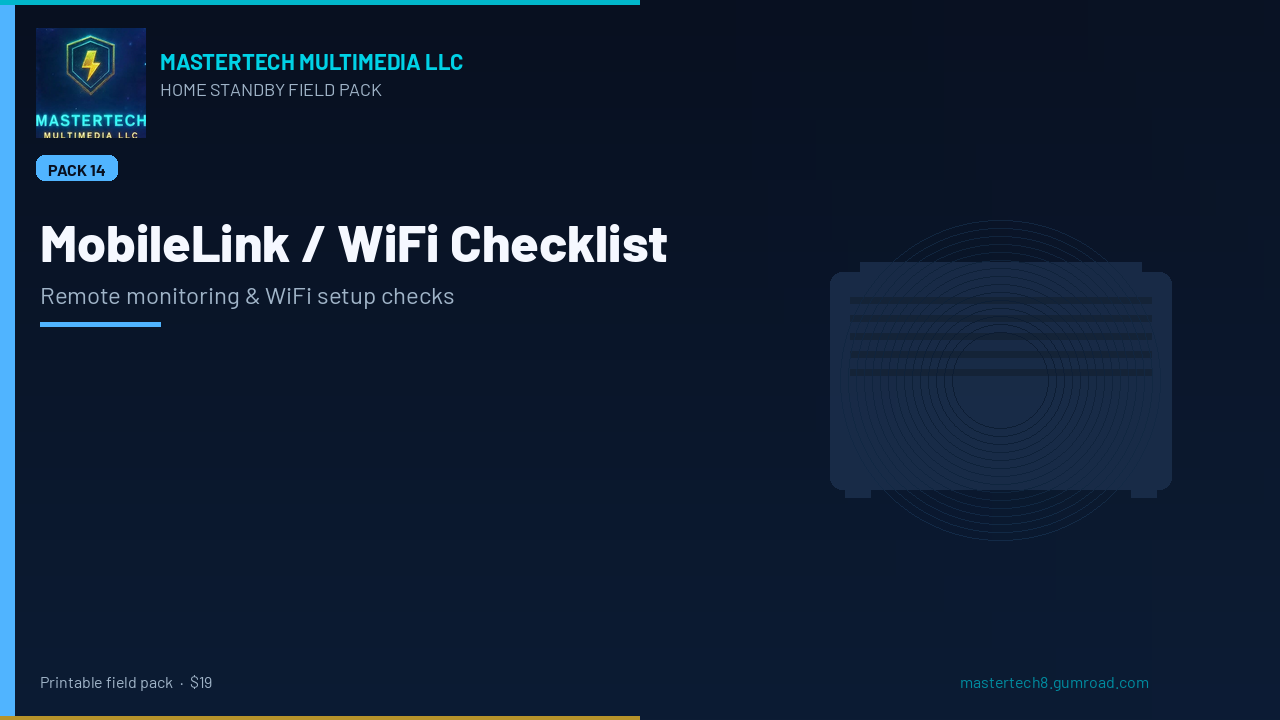 Home Standby Mobile Link / Wi-Fi Connectivity Checklist cover
