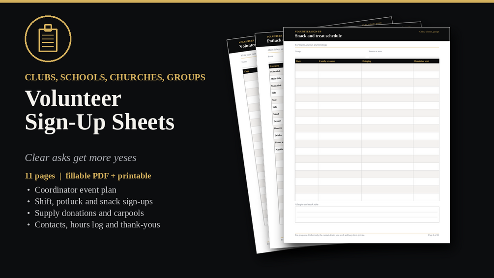 Volunteer Sign-Up Sheets cover