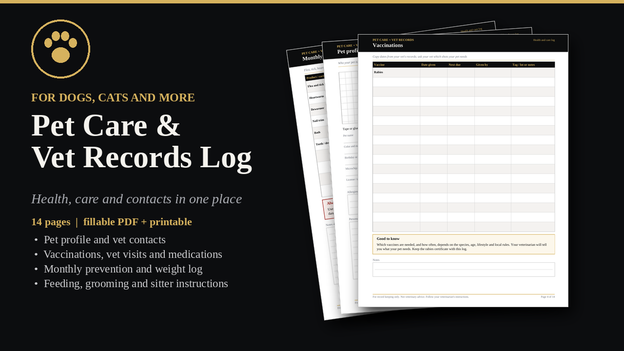 Pet Care & Vet Records Log cover