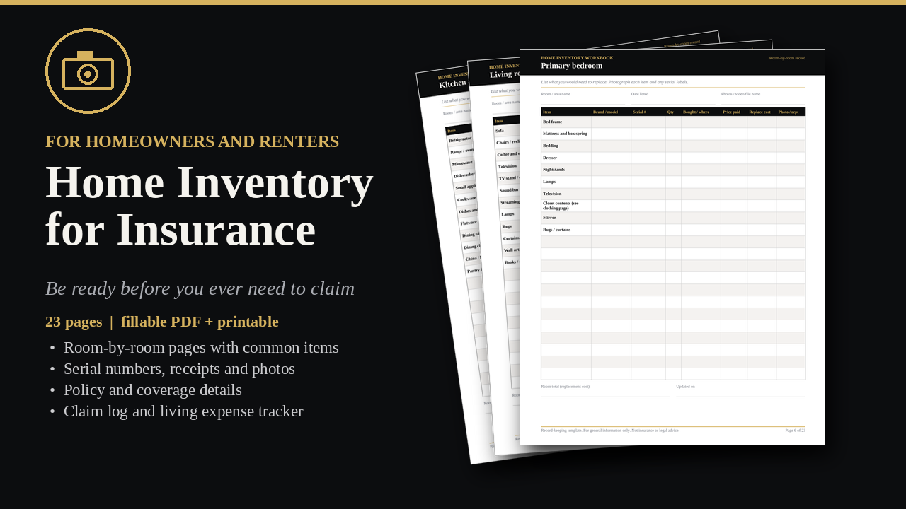 Home Inventory for Insurance Workbook cover