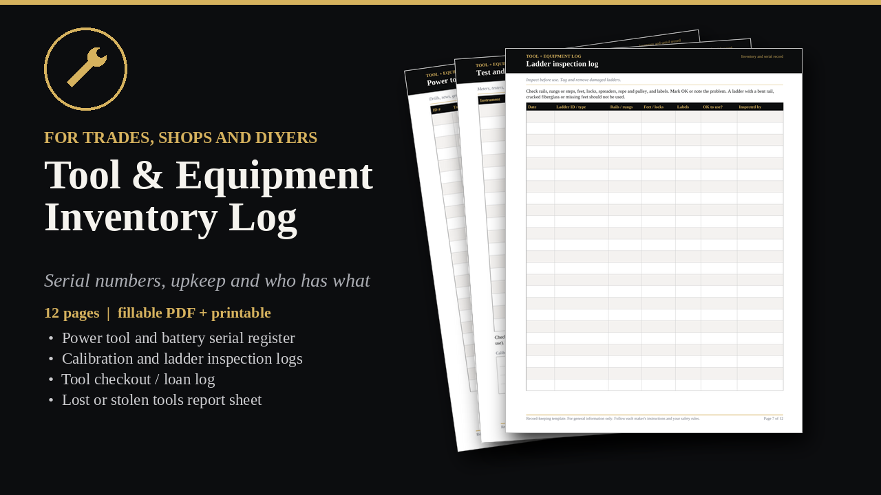 Tool & Equipment Inventory Log cover