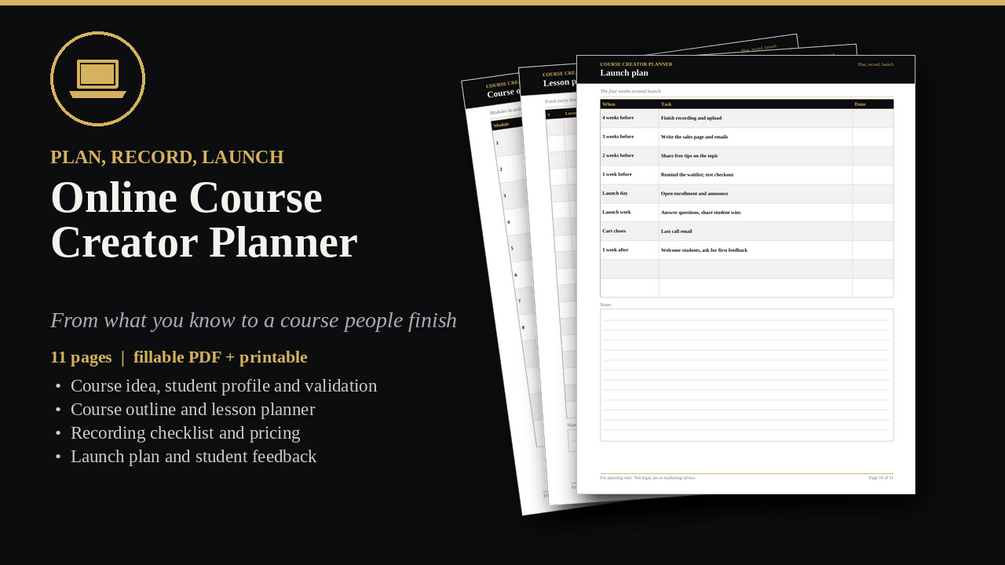 Online Course Creator Planner cover