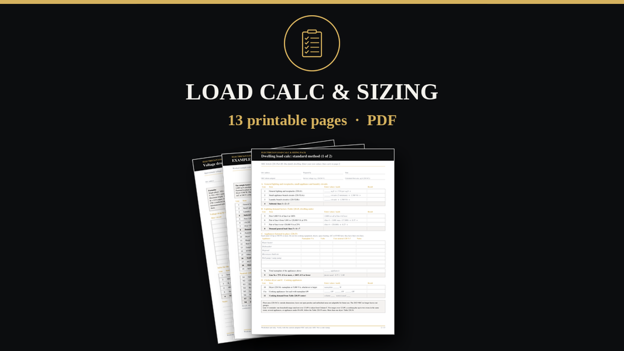 Electrician Load Calc & Sizing Pack cover