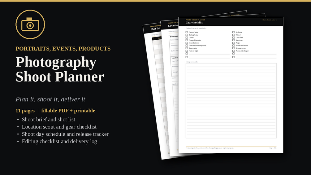 Photography Shoot Planner cover