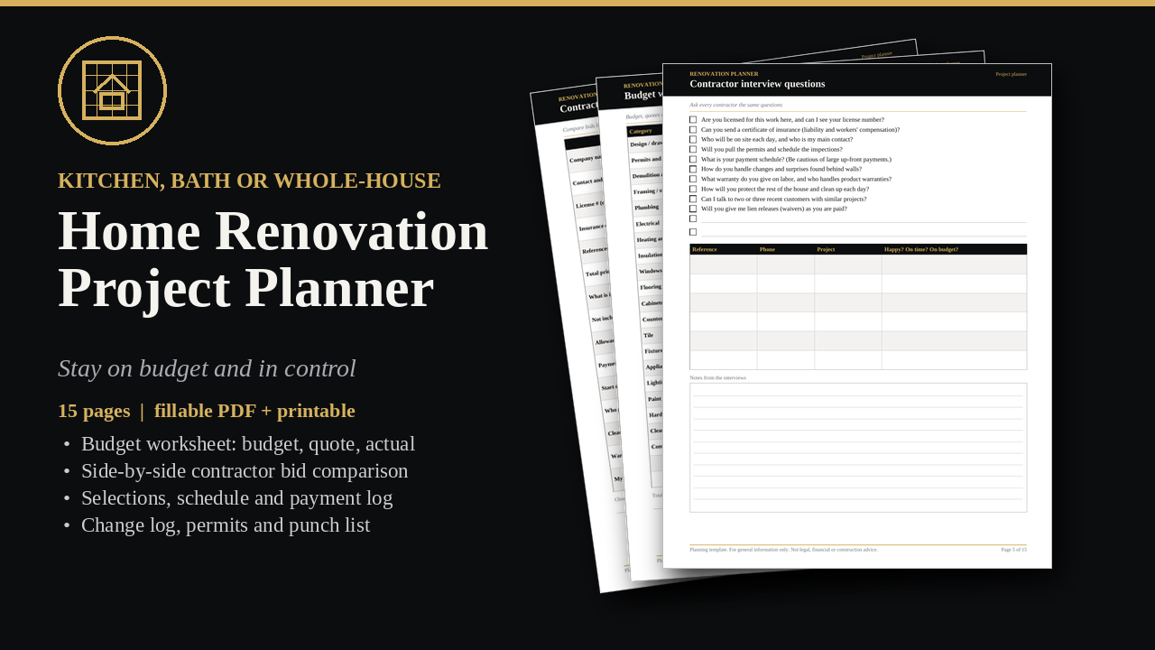 Home Renovation Project Planner cover