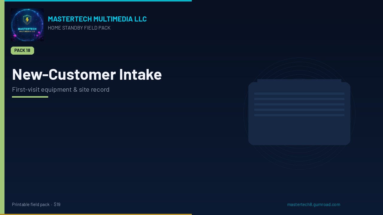 Home Standby First-Visit New-Customer Intake Pack cover