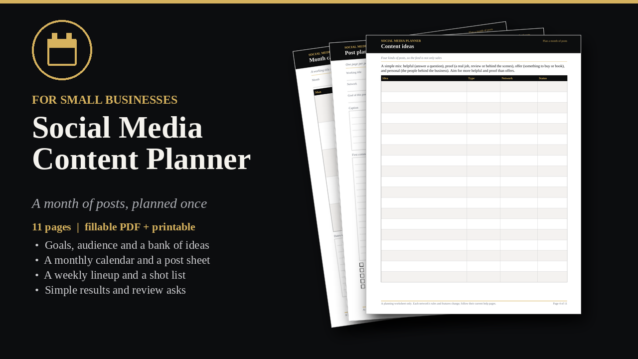 Social Media Content Planner for Small Business cover